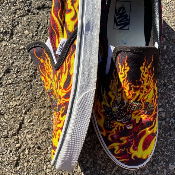 Vans Slip-on Shoes Samurai Rising Flames Mens Size 9.5 - Picture 3 of 7